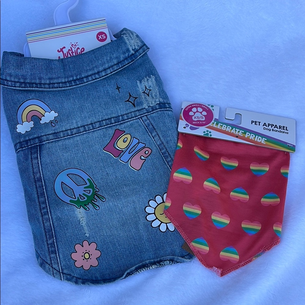 Justice Denim Dog Jacket with Rainbow Bandana